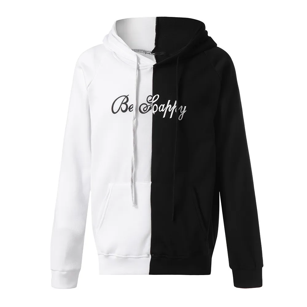 

E-BAIHUI Hoodies Winter And Autumn Casual Loose Fashion Hip Hop Pullover Hooded Sweatshirt Patchwork Smile Face Print Sportswear