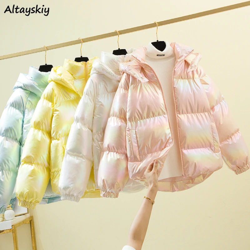 

Winter Parkas Women Glossy Hooded Jackets Fashion Warm Windproof Female Casual Padded Outerwear Streetwear Coats Clothing Newest