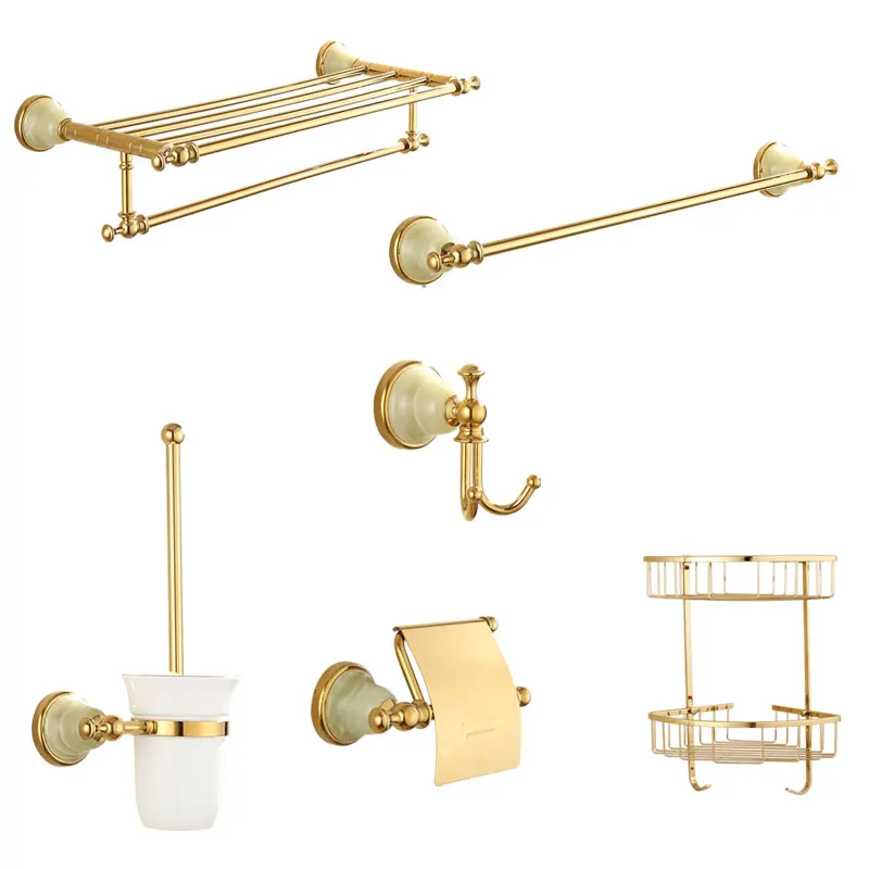 Bathroom Accessories Set Brass Paper Holder Towel Bar Rack Toilet Brush Bath Corner Shelf Hardware Natural jade | Обустройство дома