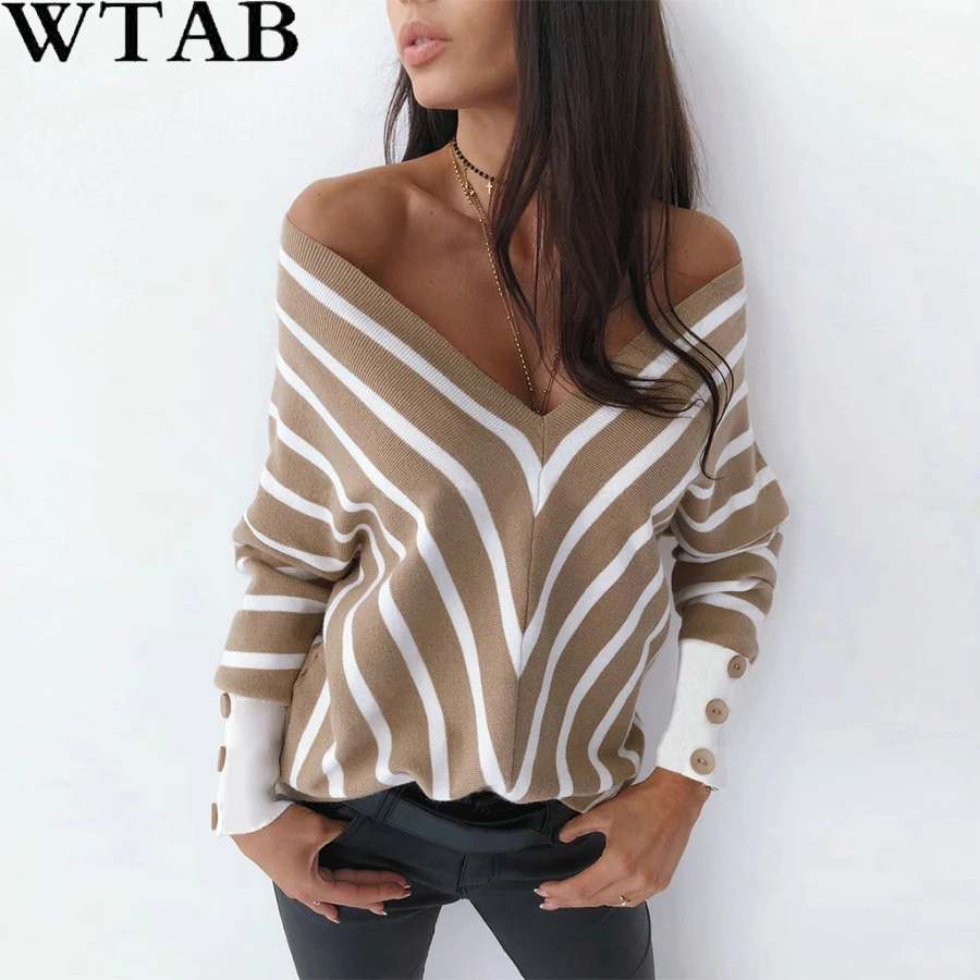 Женская теплая блузка в полоску WTAB Повседневная Свободная с длинными рукавами и