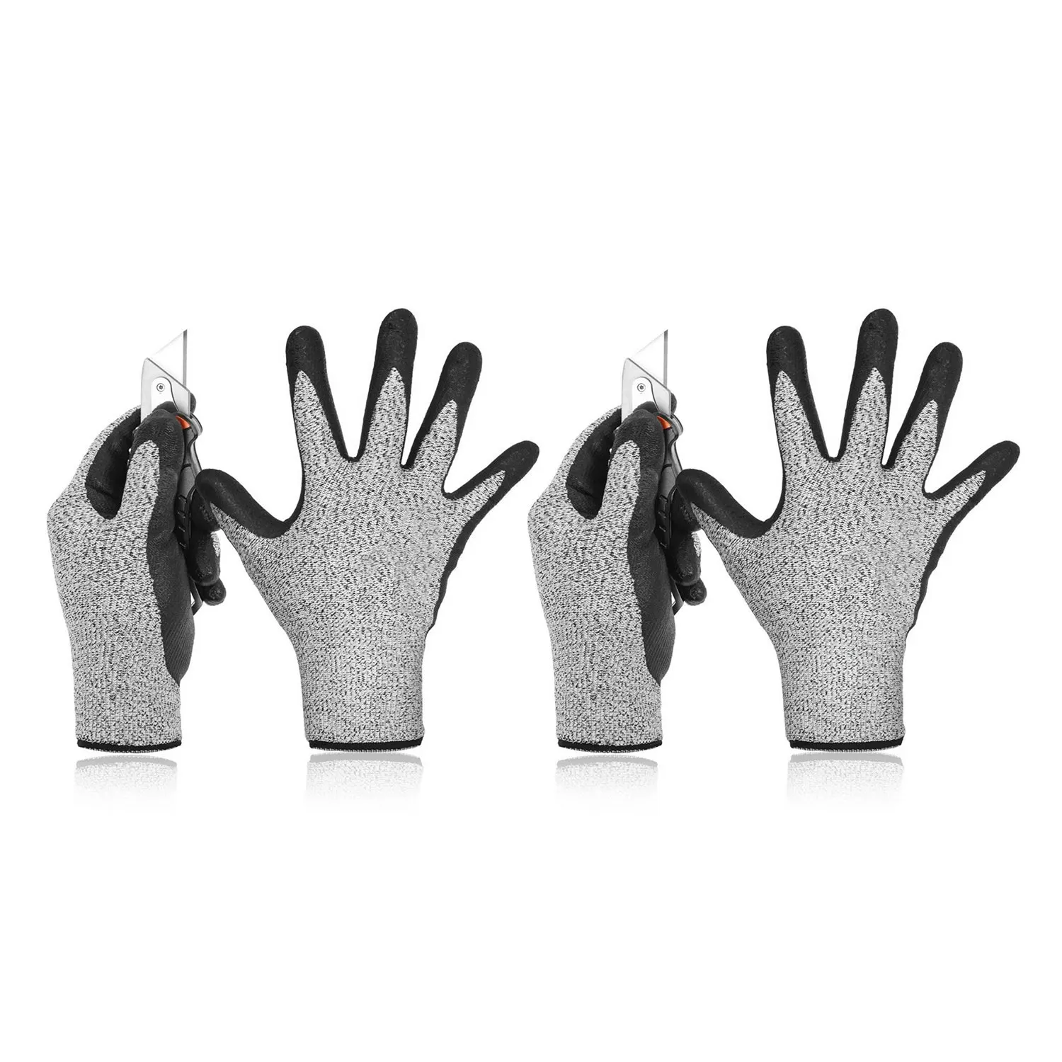 

HFES Level 5 Cut Resistant Gloves 3D Comfort Stretch Fit, Pass Fda Food Contact, Smart Touch, Grey 2 Pair(M&L)