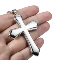 large mens silvergold cross solid 316l stainless steel pendant necklace chain
