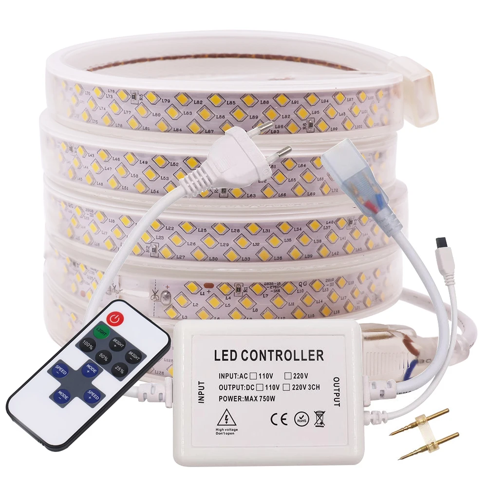 

220V 240V LED Strip EU Waterproof Three Row 276 LEDs/m 2835 Flexible Tape Ribbon Light Lamp Kitchen Decoration