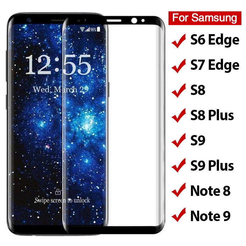 3D изогнутое закаленное стекло для Samsung Galaxy S9 S8 Plus защитное протектор экрана на S6 S7