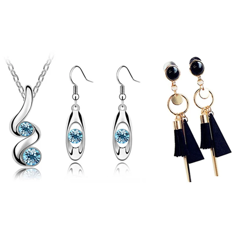 5 шт. ювелирные изделия: 2 кожаные длинные висячие серьги с кисточками черные и 3