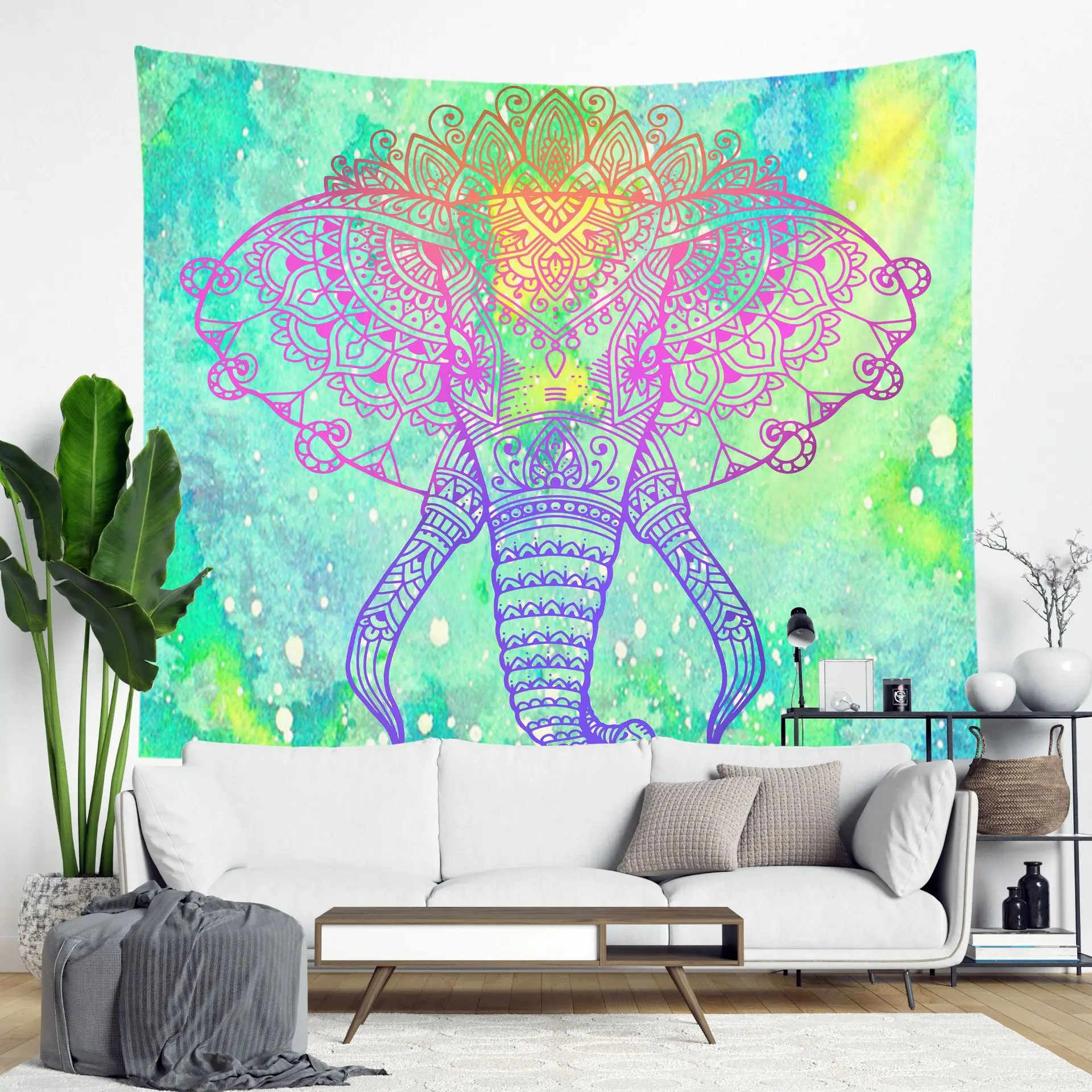 

Color Elephant Tapestry Wall Hanging Gossip Tapestries Hippie Wall Rugs Dorm Decor Blanket 95x73cm