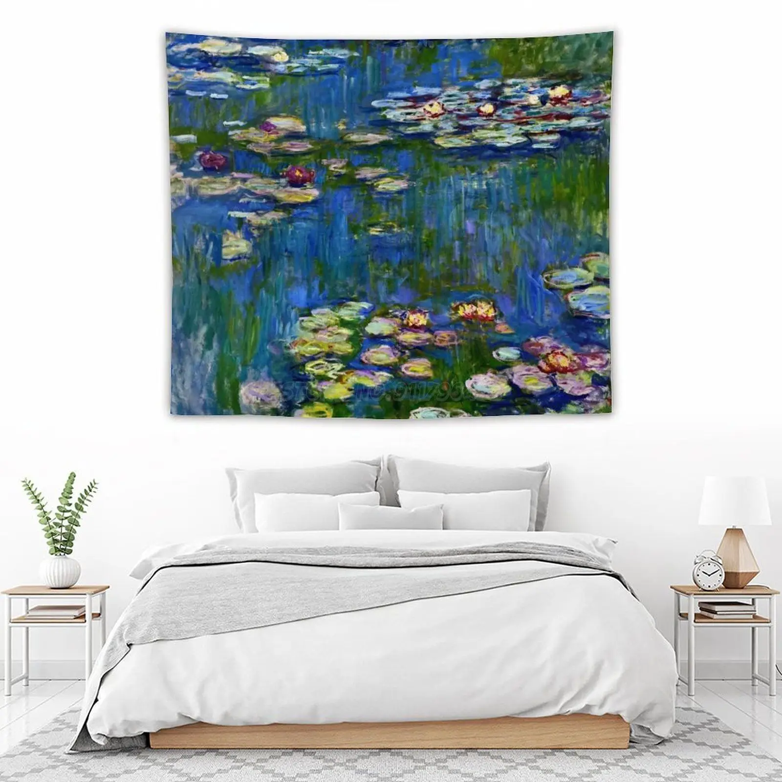 Клод-ВОДНЫЕ ЛИЛИИ 1916 гобелен настенный подвесной белый черный хиппи Декор для