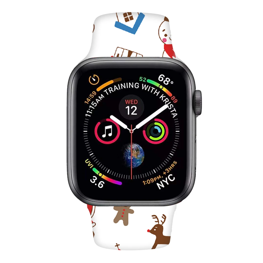 Ремешок для часов женский Силиконовый ремешок для Apple Watch 38 мм 42 мм 44 мм 40 мм милый Рождественский браслет Санта для iWatch серии 5 4 3 2 1 ремешок для часов подарок
