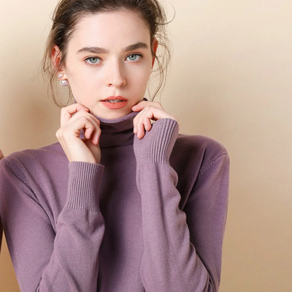 

Knitted Turtleneck Autumn Winter Sweater Women Match Basic Cashmere Blend Female Solid Turtleneck Collar Pullovers