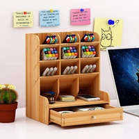 large capacity multi function wooden desktop pen holder office school storage case desk pencil organizer stationery supplies
