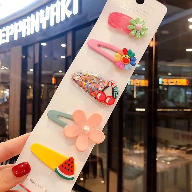 5Pcs/Set Sunflower Hair Clips For Women Friut Acrylic Hairpin Circle Rectangle Bb Children Girls Kids Accessories - купить по