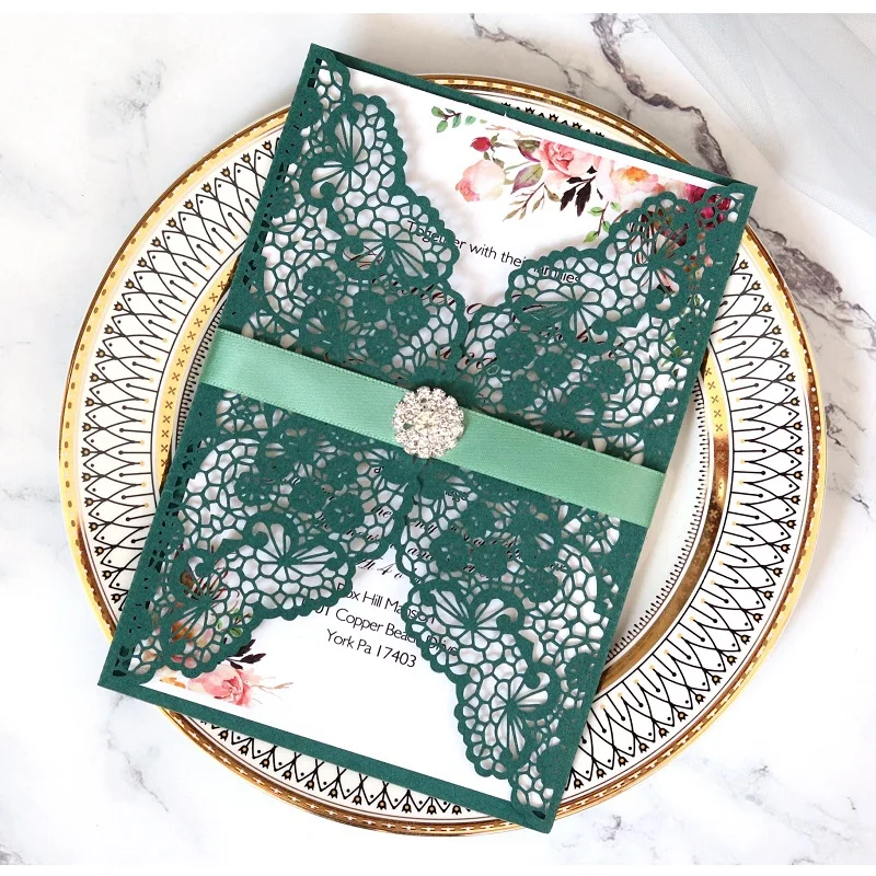 50 шт. темно зеленые Пригласительные открытки свадебные деловые на день рождения