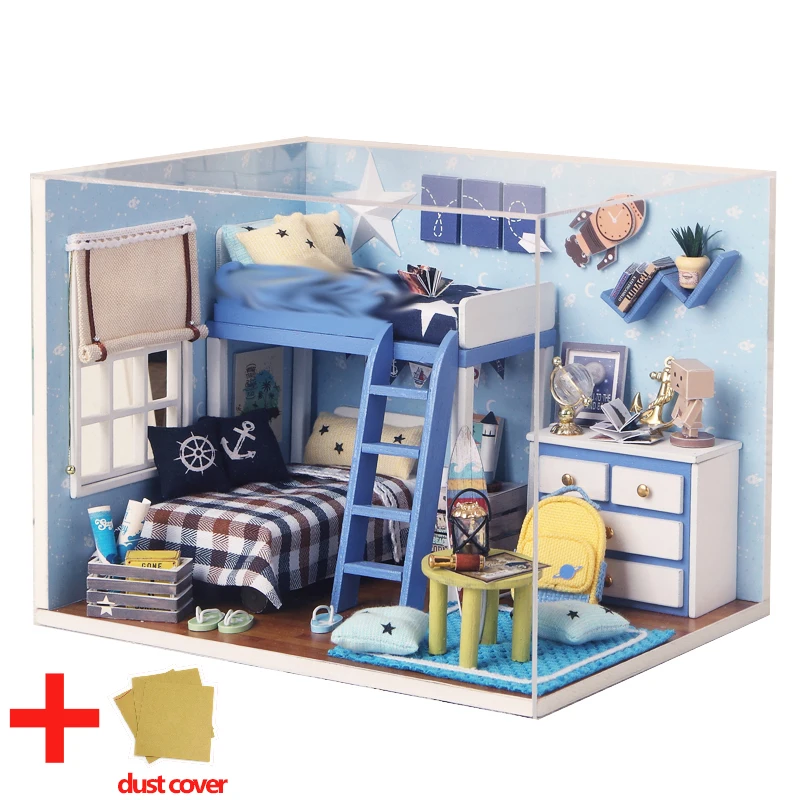 H005 with cover Кукольный дом мебель DIY Миниатюрная модель пылезащитный чехол 3D Деревянный кукольный домик рождественские подарки игрушки для детей дневник котенка H013# E - Цвет: H005 with cover
