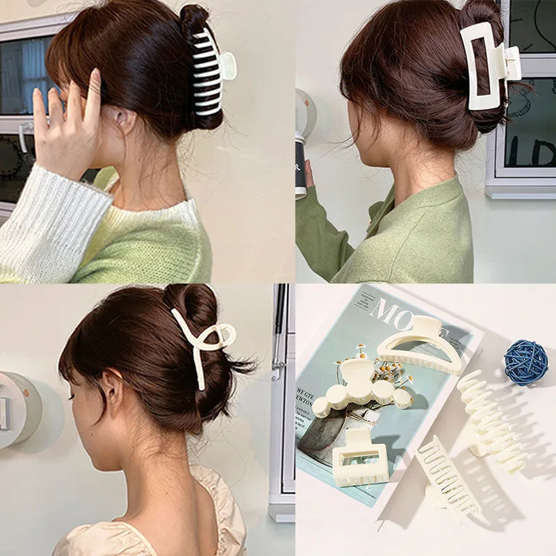 

Elegant White Hair Claw For Women Fashion Acrylic Geometry Crab Hair Clips Girls Ponytail Small Large Hairpins Hair Accessories