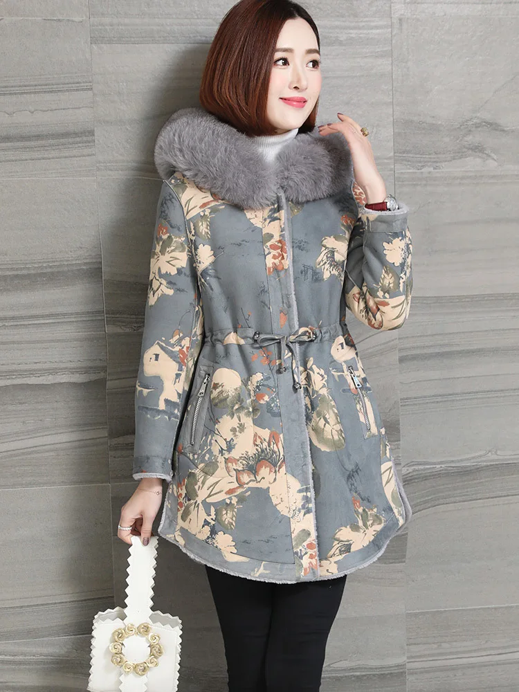 

Real Fur Coat Winter Coat Women Fox Fur Collar Sheep Shearling Jacket Women 100% Wool Coats Double Side Wear Jackets MY