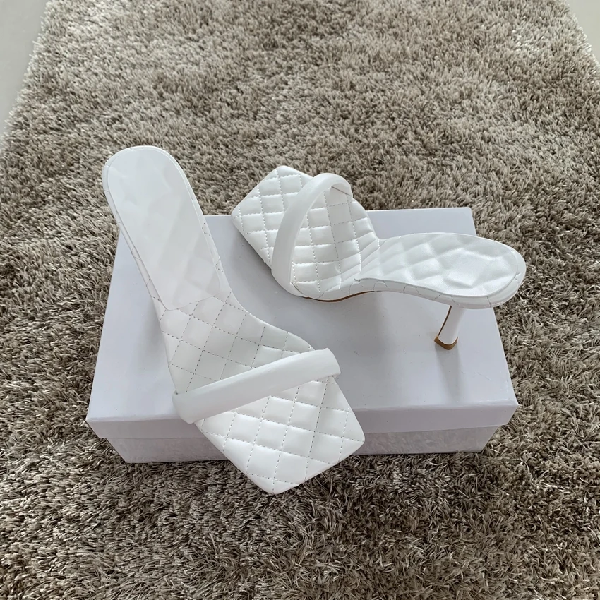 

2021 summer women sandals 9CM mules heels sandal Shoe slippers women high heels fashion square toe slides casual shoes woman