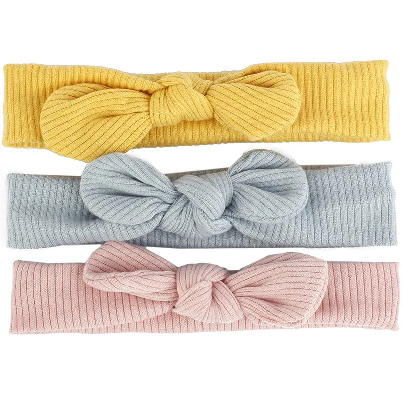 

3-12 Month Angel Infant Baby Bow Headband Solid Color Headwear Cotton Knitted Hairband Twist Head Wrap Elastic Bandage Turban