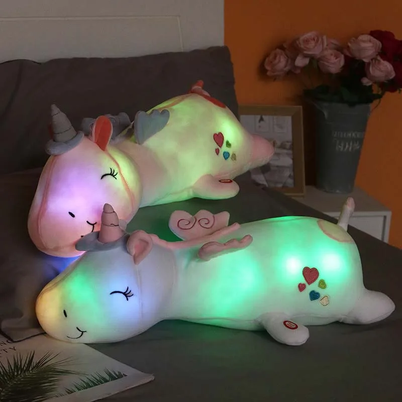 Lovely Glowing Unicorn Plush Toys Stuffed LED Unicorn Sleep Pillow Kawaii Animal Toy Soft Unicornio Peluche Doll Gift for Girl