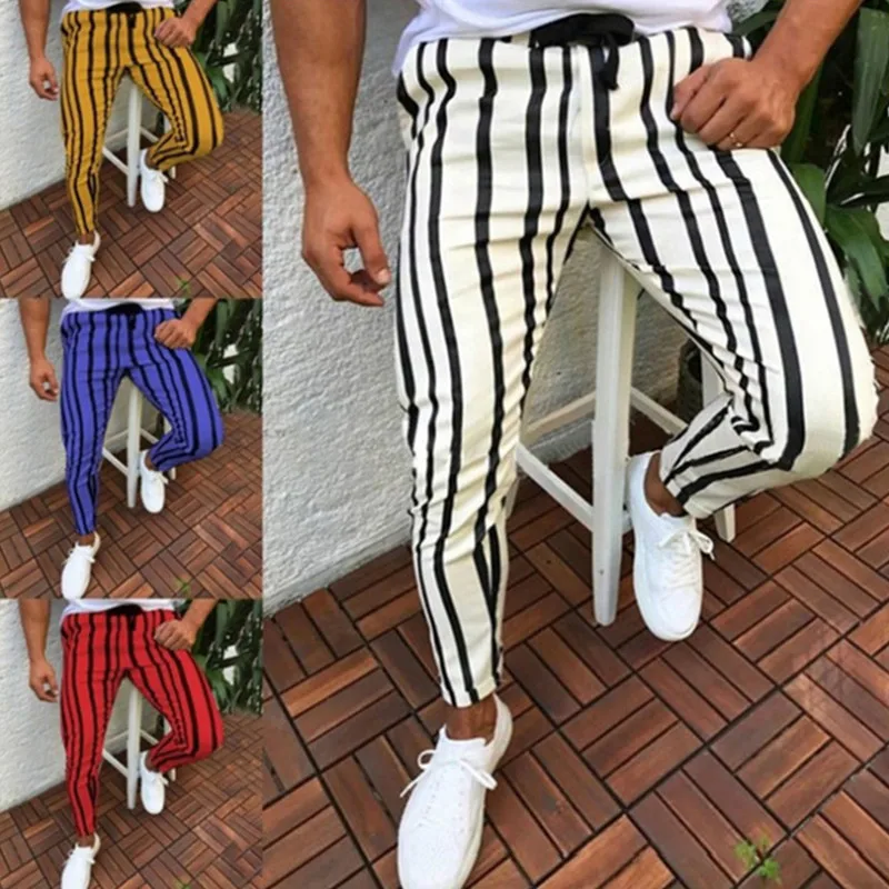 

Muscle brother autumn and winter men's fashion small feet color matching striped sports casual pants men's trousers
