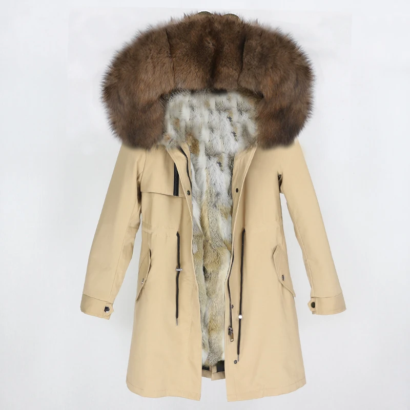 beige brown OFTBUY натуральный Лисий мех воротник парка с капюшоном зимняя куртка женская натуральный кроличий мех внутри Толстая теплая верхняя одежда Уличная Роскошная - Цвет: beige brown
