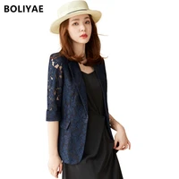 boliyae fashion lace small suit women summer lapel slim coat female casual jacket top ol office lady temperament blezer gdx290