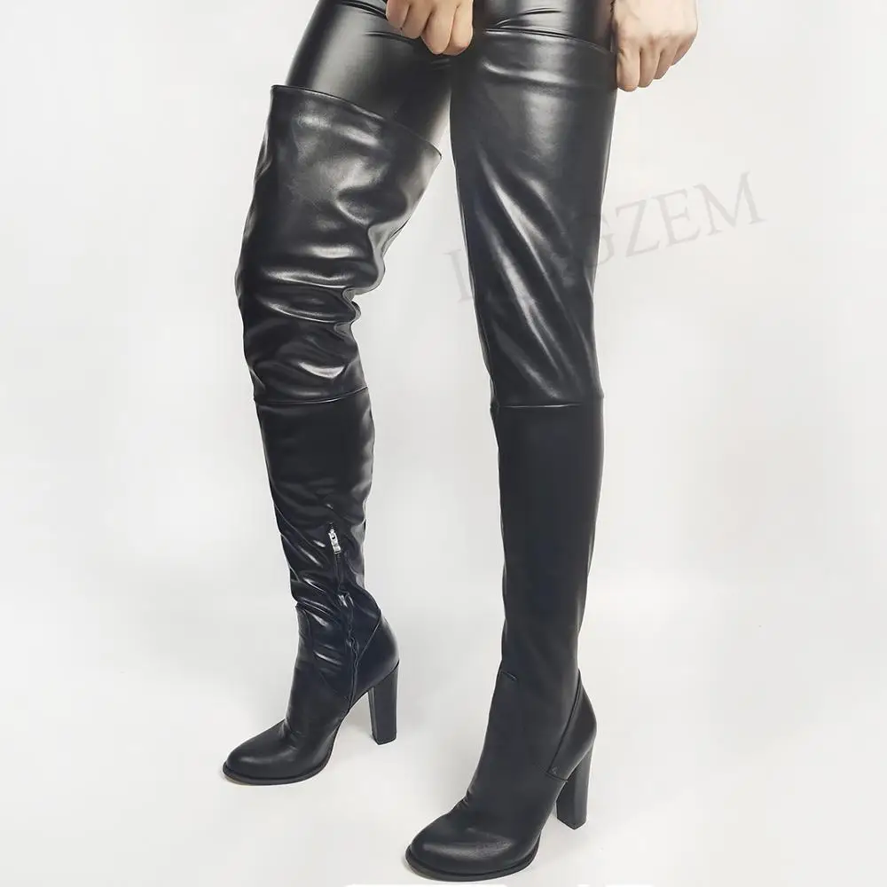 LAIGZEM/женские облегающие высокие сапоги Сапоги выше колена на массивном высоком