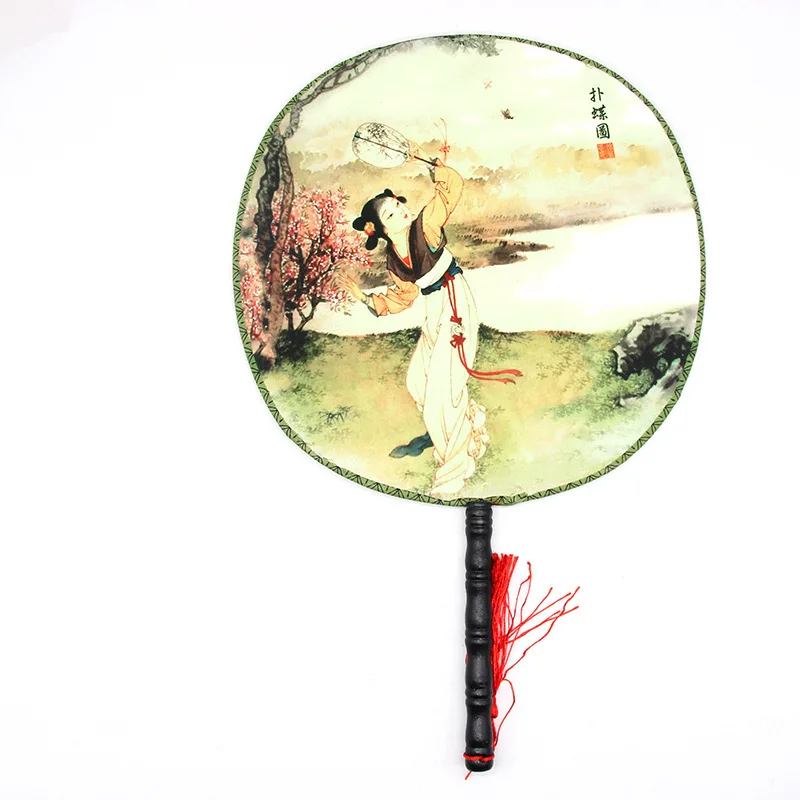 

Double-sided Chinese Style Fan Literature Art Retro-vintage Wooden Palace Round Female waaiers Hand Fan eventail a main White