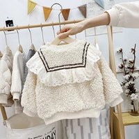 2021 girls baby plush thick wool sweat childrens new autumn and winter clothes top baby childrens clothes