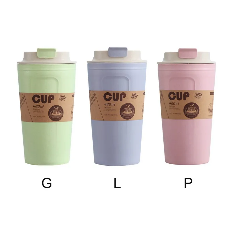 

420ml Double-wall Insulation Eco-friendly Wheat Fiber Straw Coffee Cup Travel Coffee Mug Leakproof Gift Mugs