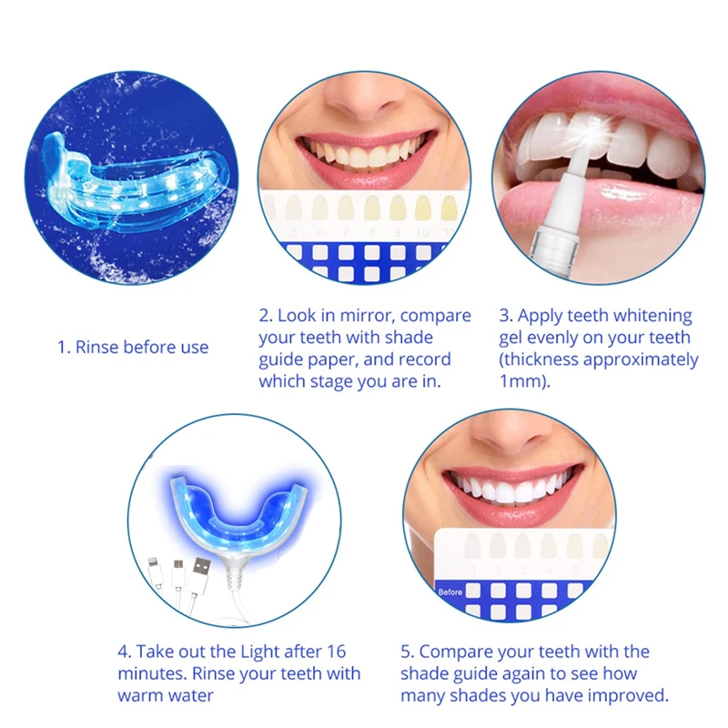 

Smart LED Teeth Whitening Kit Bleaching Teeth Whitener Device 4 USB Ports Waterproof Blue Light Dental Whitening Instrument