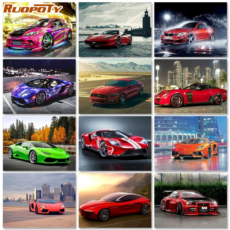 

RUOPOTY Oil Paint By Numbers Kits For Adults Home Decoration HandPainted Car Picture By Number Diy Flower Gift Craft