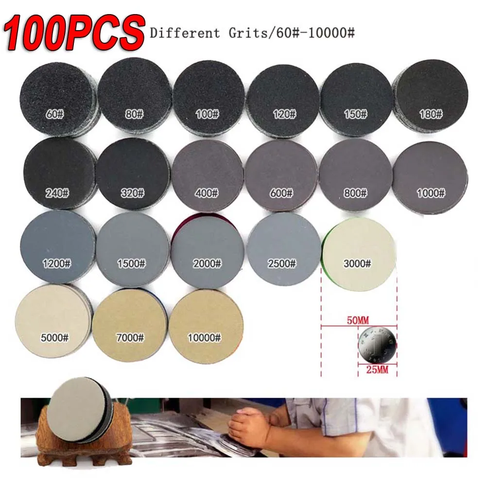 

100Pcs 2 Sanding Disc 50mm Wet & Dry Flocking Sandpaper 60 80 ~7000 10000 Grit