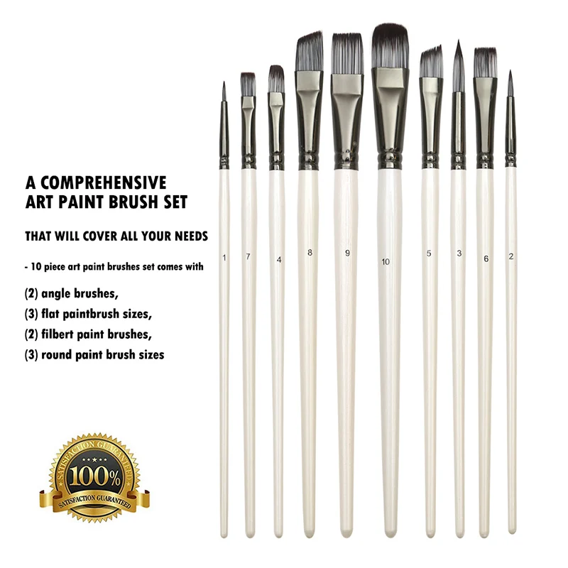 10 Pack Paint Brushes Set for Artists - Ideal for Acrylic, Gouache, Oil, Watercolor, and Canvas - Synthetic Nylon Tips for Artistic Masterpieces image 3
