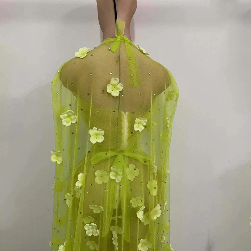 

Sparkly Flowers Cloak Dress Outfit Luxurious Mesh Perspective Dress Novelty Pole Outfits Women Birthday Celebrate Wear XS1364