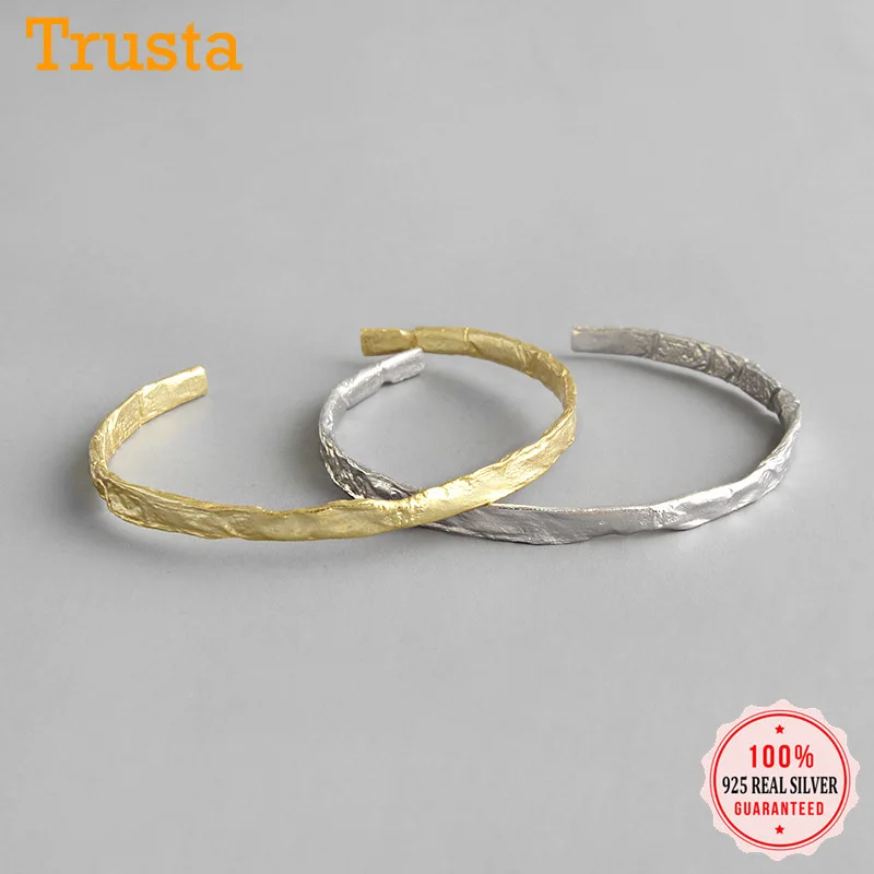 Trusta, новинка,, 925 пробы, серебряный браслет, ювелирное изделие, 9,1 г, материал, цельное серебро, простой открытый Браслет-манжета, подарок для девочек, DS1504