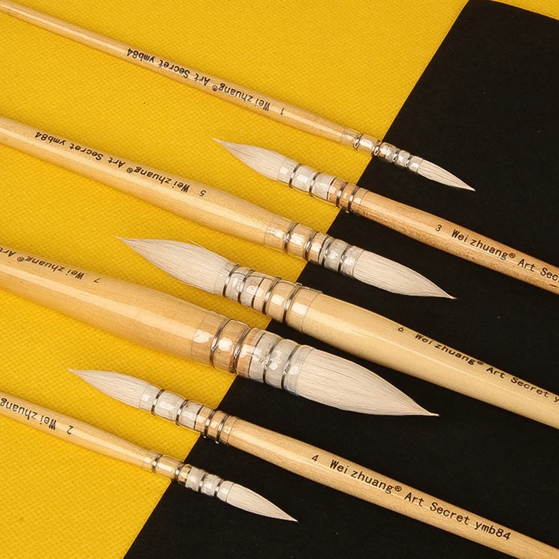 

1pc Art solid wood Manual Wool hair Round head Gouache Watercolor Oil Brush Propylene Pen Mop Brush Professional artist painting