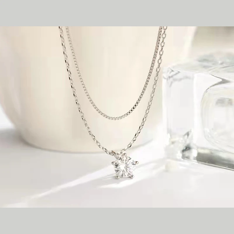 

S925 Sterling Silver Necklace feminine double diamond necklace Korean fashion Sterling Silver Necklace