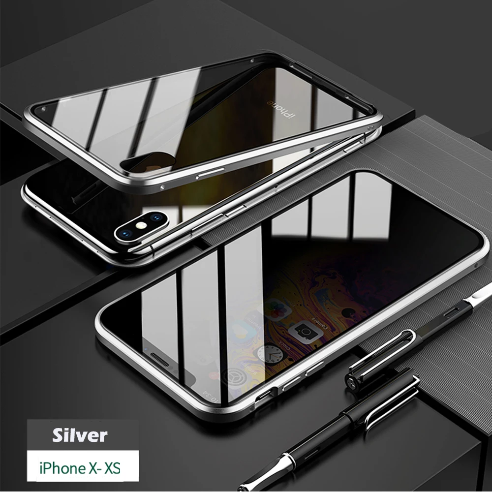 for iPhoneX XS Двухсторонний чехол из закаленного стекла, Роскошный прозрачный чехол для телефона с открытым магнитом для 7 8 Plus 7Plus 8 Plus X XS MAX XR, чехол для телефона - Цвет: for iPhoneX XS