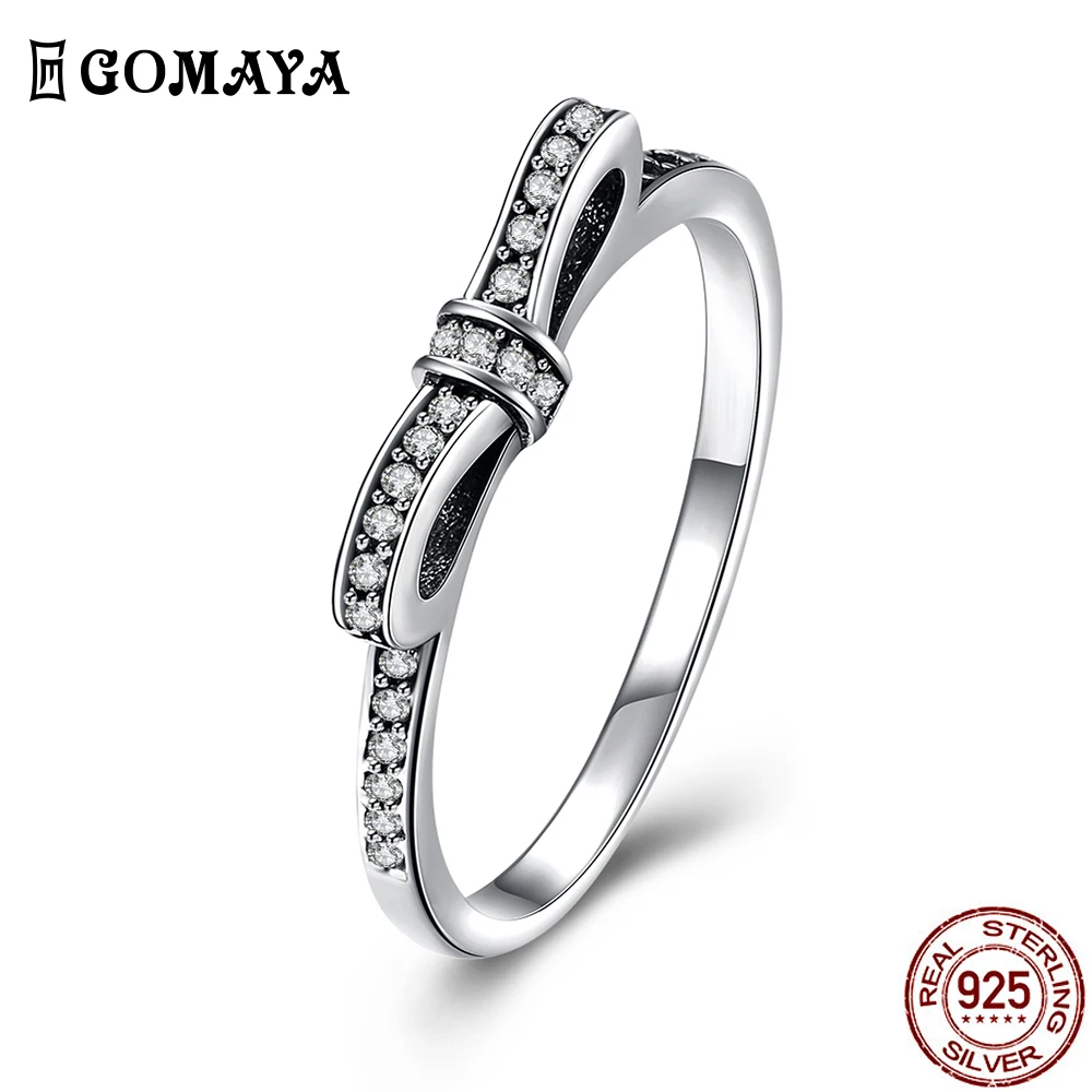 

GOMAYA Fashion 925 Sterling Silver Bow Knot Design Ring Inlaid 5A Cubic Zircon Exquisite Women Fine Jewelry Anniversary Gift
