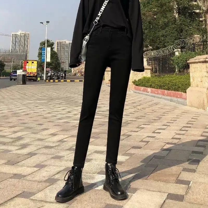 

Jeans Women Autumn High Waist Pencil Elegant Vintage Black Plus Size Females Trousers Chic All-match Skinny Denim Casual Spring