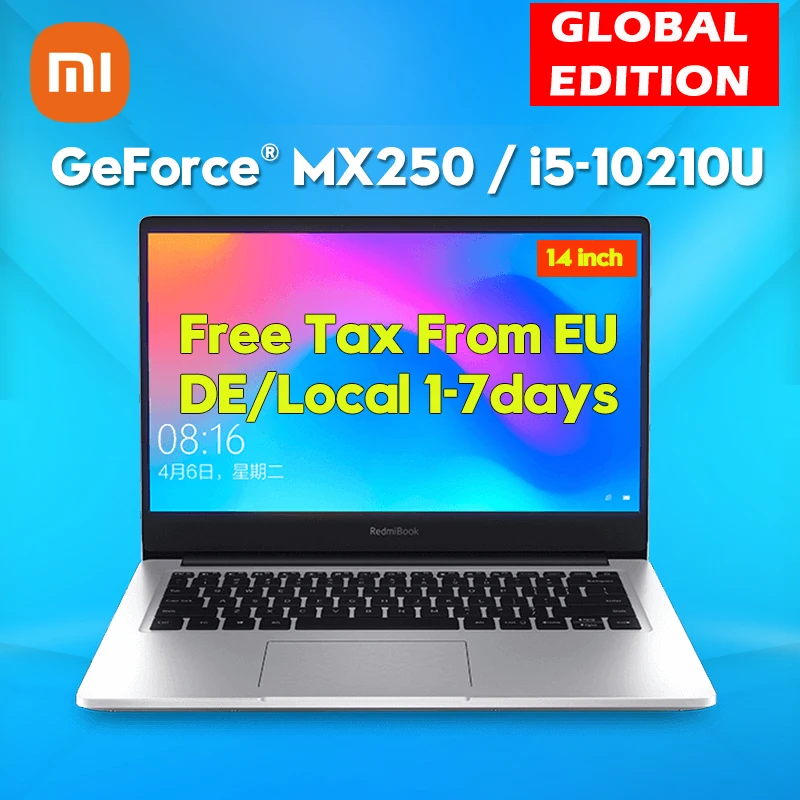 Ноутбук Xiaomi RedmiBook 14 дюймов 8 Гб RAM 256 ГБ ТБ SSD ROM ноутбук компьютер intel I5 10210U Windows 10