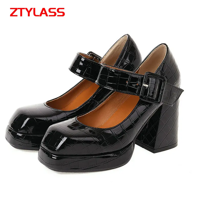 

Big Size 34-46 Fashion Platform High Heels Summer Mary Jane Pumps Square Toe Buckle Party Woman Shoes Black Brown