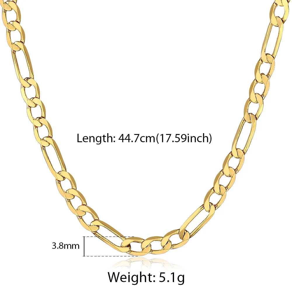 Ожерелье с плетением Фигаро для женщин и девушек 3 мм желтое золото модные