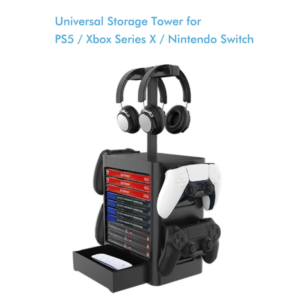 

Multifunctional Vertical Stand Storage Rack Headset Games Storage Disc Rack for PS5 PS4 XBOX Series Nintendo Switch