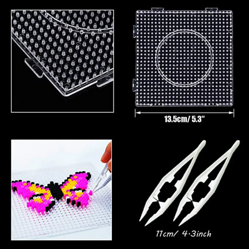 

JINLETONG hama beads 5mm 6pcs pegboard with 6pcs Tweezers + 10pcs plastic buckle +10pcs key rings + 10 sheets for perler beads