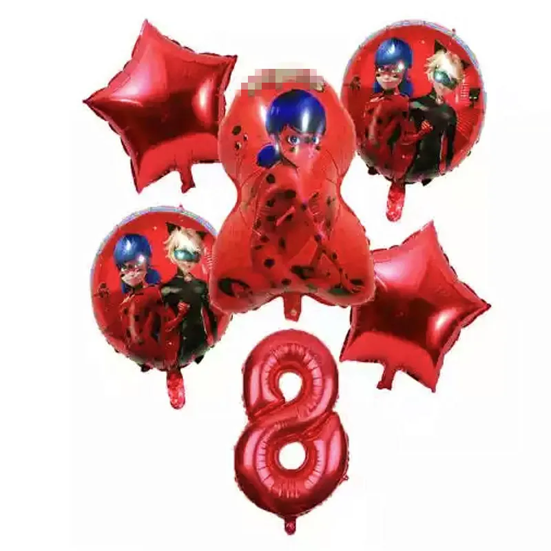 Balloons-18-6pcs 6 шт./компл. из мультфильма, популярная яркая детская одежда с рисунком "Божья коровка" Фольга воздушные шары День рождения украшения божья коровка гелиевый Майларовый и 32 дюймов шара с цифрой - Цвет: Balloons-18-6pcs
