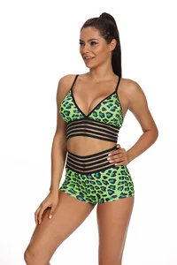 Спортивный женский костюм для йоги, леопардовые леггинсы, комплект для йоги, топ, бюстгальтер + шорты, штаны, спортивные шорты, тренажерный зал, обтягивающие, 2 шт.