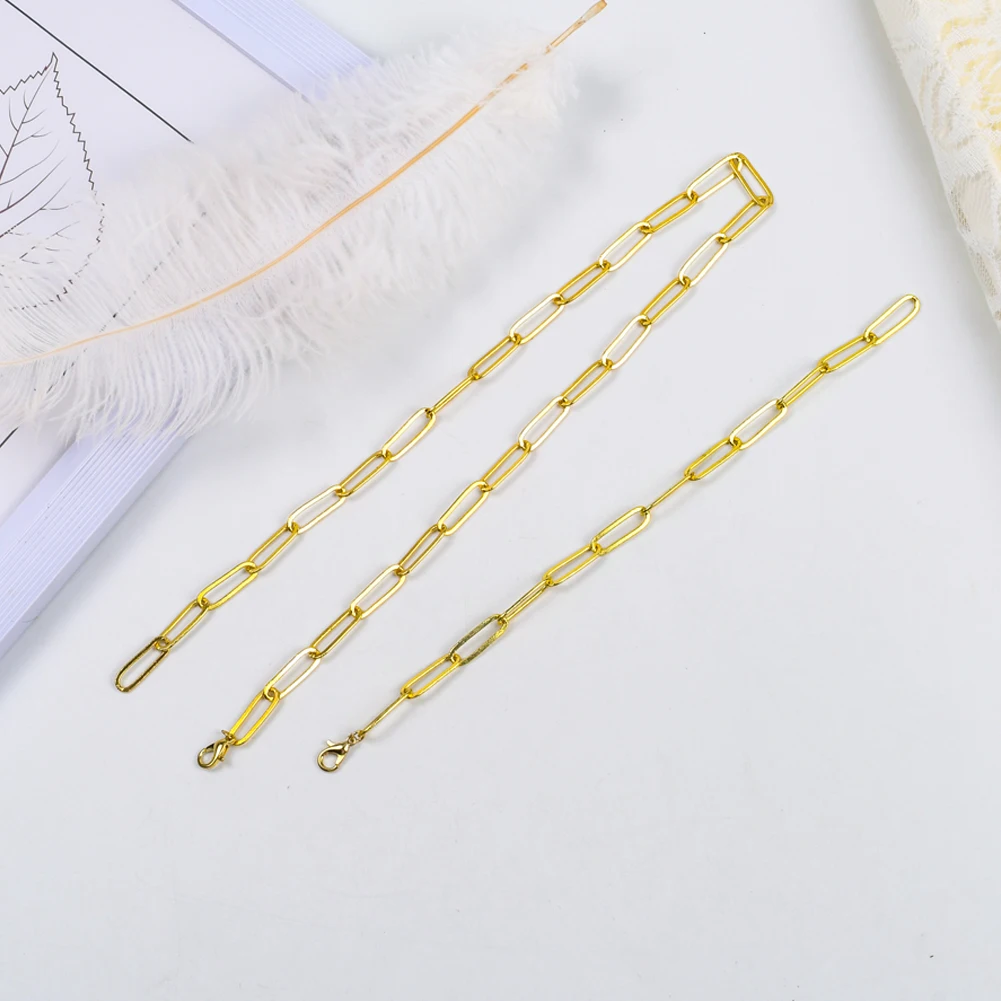 

6mm Paper Clips Dainty Rectangle Oval Link Chain Necklace Choker Flat Paperclip Necklace Bracelet Jewelry Sets for Women Girls
