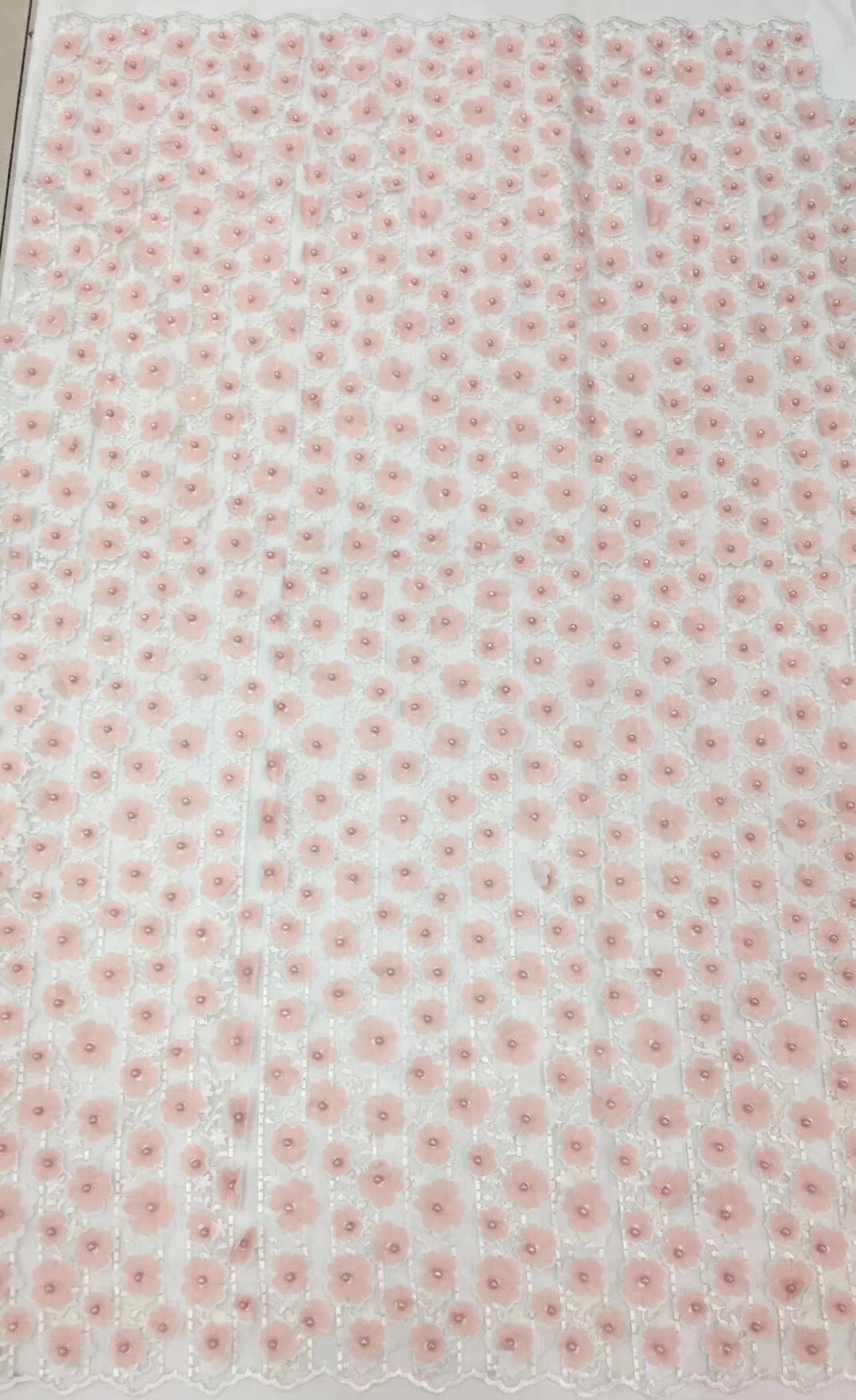 Кружевная ткань французский Тюль с 3D цветами вышивка жемчугом и бисером RF28461 | Дом