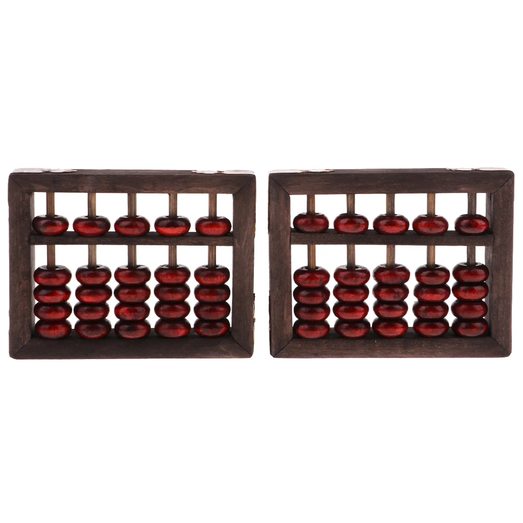 2x Vintage Chinese Wooden Bead Arithmetic Abacus 5 Digits With Storage Box | Игрушки и хобби